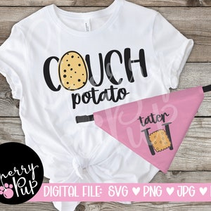 Couch Potato y Tater Tot Dog Bandana Svg, Archivos Svg para Cricut, Descarga instantánea, Regalo de mamá de perro, Bandana de perro, Camisa de perro, Buddy Bandanas