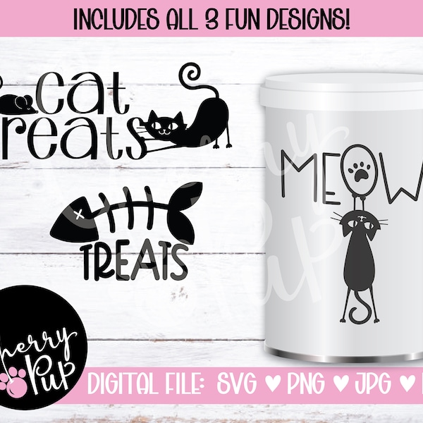 Cat Treat Jar SVG Bundle, Instant Digital Download, Gift For Cat Lover, Sublimation PNG File, Kitty Treat Jar SVG, Cricut Cutting File