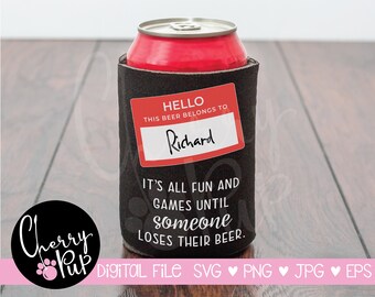 Name Tag Can Cooler SVG, SVG Files For Cricut, Png Files, Svg For Can Cooler, Can Cooler Cut File, Beer Cooler Svg, Instant Download