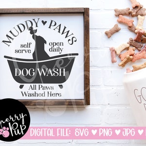 Modderige poten hond wassen SVG, Instant Digitale Download, hond teken voor badkamer, Cricut snijden bestand SVG, ontwerpruimte SVG, cadeau voor hondenliefhebber