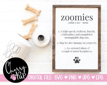 Zoomies, File Svg Cricut, File Png, Cane stampabile, Download istantaneo, Regalo per gli amanti dei cani, Arte della parete per cani, Cane Svg, Png stampa cane, Cuscino per cani