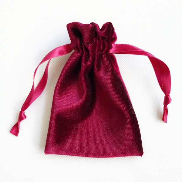 Velvet Pouches, wine red, plush velvet, drawstring pouch, drawstring jewelry pouch, small favor bag, plush dice bag