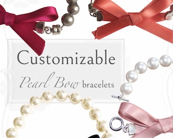 Pulsera de dama de honor con perlas personalizable, regalo de dama de honor, pulsera de perlas con lazo, pulsera de niña de las flores