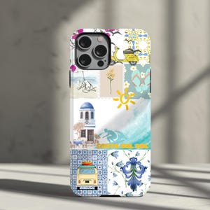 Bohemian Beach Collage Tough Phone Case, Vibrant Patterned Protective Cover, Stylish Traveler Gift, Boho Aesthetic Case, Summer Phone