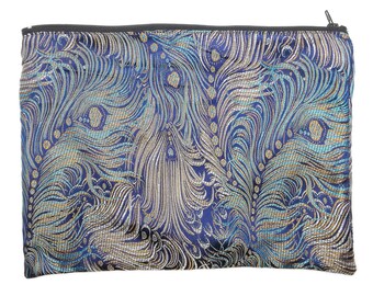 Clutch Bag in Jacquard Fabric Peacock Feather Pattern 