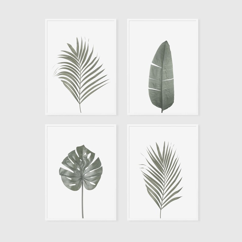 Set Of 4 Prints Green Leaf Decor Tropical Leaf Print Palm Prints Leaf Print Printable Tropical Art Minimalist Wall Art Leaves Prints Prints Art Collectibles Deshpandefoundationindia Org