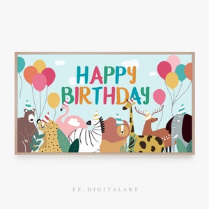 Samsung Frame TV Art Happy Birthday Balloons | Kids Animals Wall Art | Digital Art for Frame TV