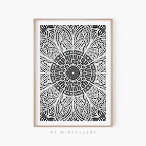 Mandala Printable Wall Art | Geometric Wall Decor | Boho Black and White Mandala Print