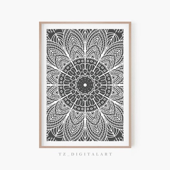 Mandala Printable Wall Art | Geometric Wall Decor | Boho Black and White Mandala Print