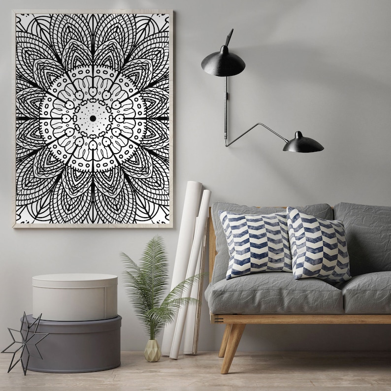 Mandala Wall Art | Geometric Black and White Mandala Art Print | Boho ...