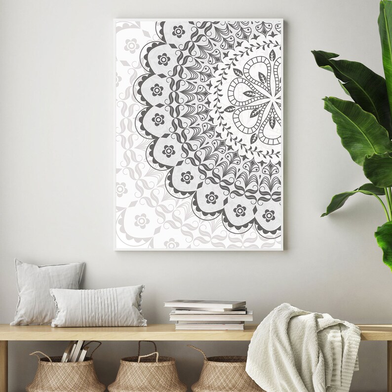 Mandala Wall Decor Mandala Wall Art Black and White Mandala Etsy