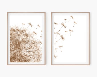 Dandelion Art Print |  Set of 2 Prints | Wildflowers Botanical Poster | Digital Download Print