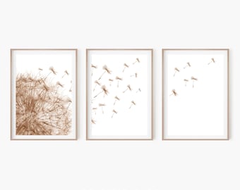 Dandelion Print | Set of 3 Prints | Wildflower Poster | Farmhouse Wall Decor | Digital Art Print