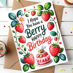 Cartão de primeiro aniversário da Berry para imprimir, Festa de primeiro aniversário da Strawberry Shortcake Berry, Cartão digital para download de aniversário da Sweet One