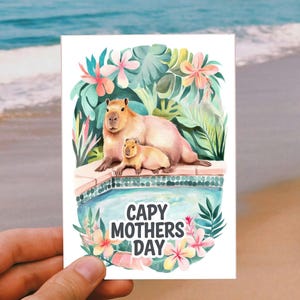 Niedliche Capybara Floral Mutter Tages Karte zum Ausdrucken, Wortspiel Karten für Mama, Sofort Download Tropischer Sommer Vibes, Pastell Aquarell Karte für Mama