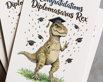 Grappige afstudeerkaart dinosaurus afdrukbaar, gefeliciteerd Diplomasaurus Rex