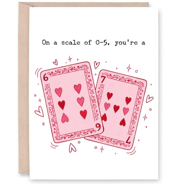 6 7 Funny Valentine Card Printable, Six Seven Pink Valentine Hearts Playing Cards