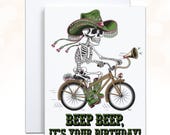 Cowgirl Skeleton Funny Birthday Card Printable, Beep Beep Birthday Biker Card Digital Download, Bicycle Lover Birthday Gift