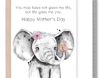 Bonus Mom Elephant Mothers Day Card Printable, Stepmom or Mother in Law Gift, Adoption Mom Instant Download