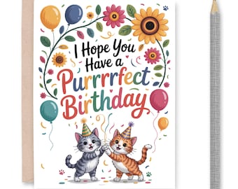 Cat Birthday Card Printable, I Hope you have a Purfect Birthday Digital Download
