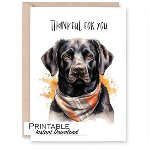 Black Lab Card Printable, Thankful for you Thanksgiving Card, Labrador Retriever Thank you Card, Fall Dog Bandana Card for Dog Lover