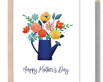 Floral Prints Mothers Day Card Printable, Gardening Gift for Mom, Flower Watering Can Card Instant Download