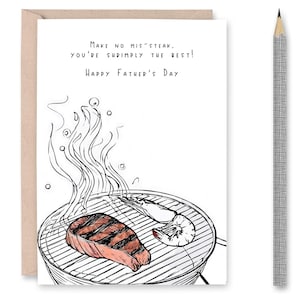 Grillen Vatertagskarte druckbare, lustige Karte für Papa - 'Make no miss-steak, you're shrimpli the best, Instant Download