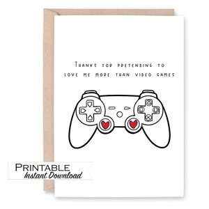 Tarjeta de aniversario de jugador imprimible, tarjeta de San Valentín de jugador, divertido San Valentín para él, descarga instantánea