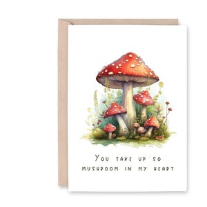 Cartão de aniversário de cogumelo para impressão, cartão de amor fofo de chalé, você pega tanto cogumelo no meu coração, cartão engraçado de dia dos namorados