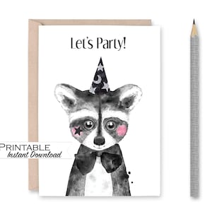 Lets Party, wasbeer verjaardagskaart, grappige verjaardagskaart, het is jouw verjaardag, afstudeerkaart, promotiekaart, afdrukbare kaart Instant Download