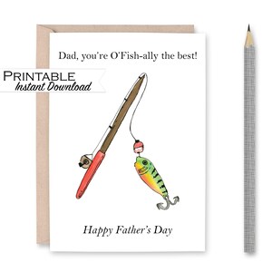 Afdrukbare kaart vissen vaderdag, papa, je bent O'Fish-ally the Best woordspeling grappige kaart voor papa, viscadeaus voor mannen