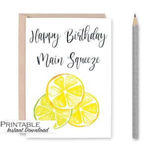 Happy Birthday Main Squeeze, citroen en limoen verjaardagskaart, verjaardagskaart vriendje, citruskaart, afdrukbare kaart Instant Download