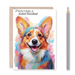 Pastel Corgi Dog Printable Card - Digital Download Card for Corgi Dad