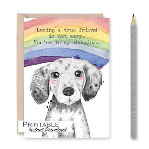 Regenbogen Brücke Beileid Karte zum ausdrucken, Hund Haustier Verlust Gedenkkarte, Haustier Sympathie Karte, du bist in meinen Gedanken, sofortiger digitaler Download