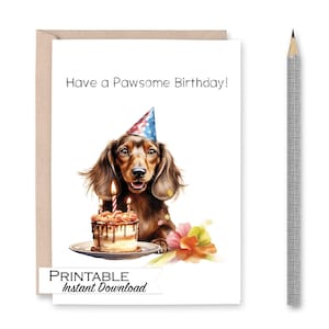 Dackel Geburtstagskarte ausdrucken, Pawsome Geburtstag, Dackel Geburtstagskuchen, Dackel Geschenke, lustige Geburtstagskarte
