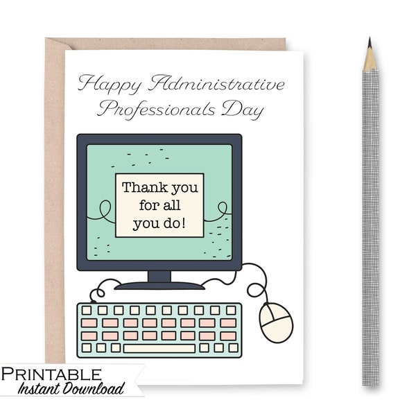 Happy Administration Professionals Day Card, Work Thank You Card Printable, Staff Appreciation, Admin Day Gifts, HR Instant Download File