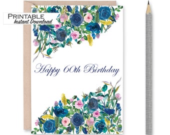 60. Geburtstagskarte, Blumen Geburtstagskarte für Sie, druckbare Geburtstagskarte, 60 und fabelhaft, 60. Geburtstagsgeschenke für Frauen, Instant Download