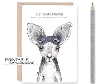 New Mom Printable Card, Congrats Mama Hope your Baby Takes Lots of Naps Card, Congrats on the New Baby Card, Kangaroo Card, Baby Shower Card