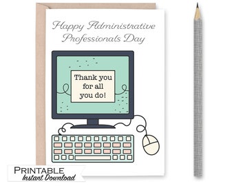 Happy Administration Professionals Day Card, Work Thank You Card Printable, Staff Appreciation, Admin Day Gifts, HR Instant Download File