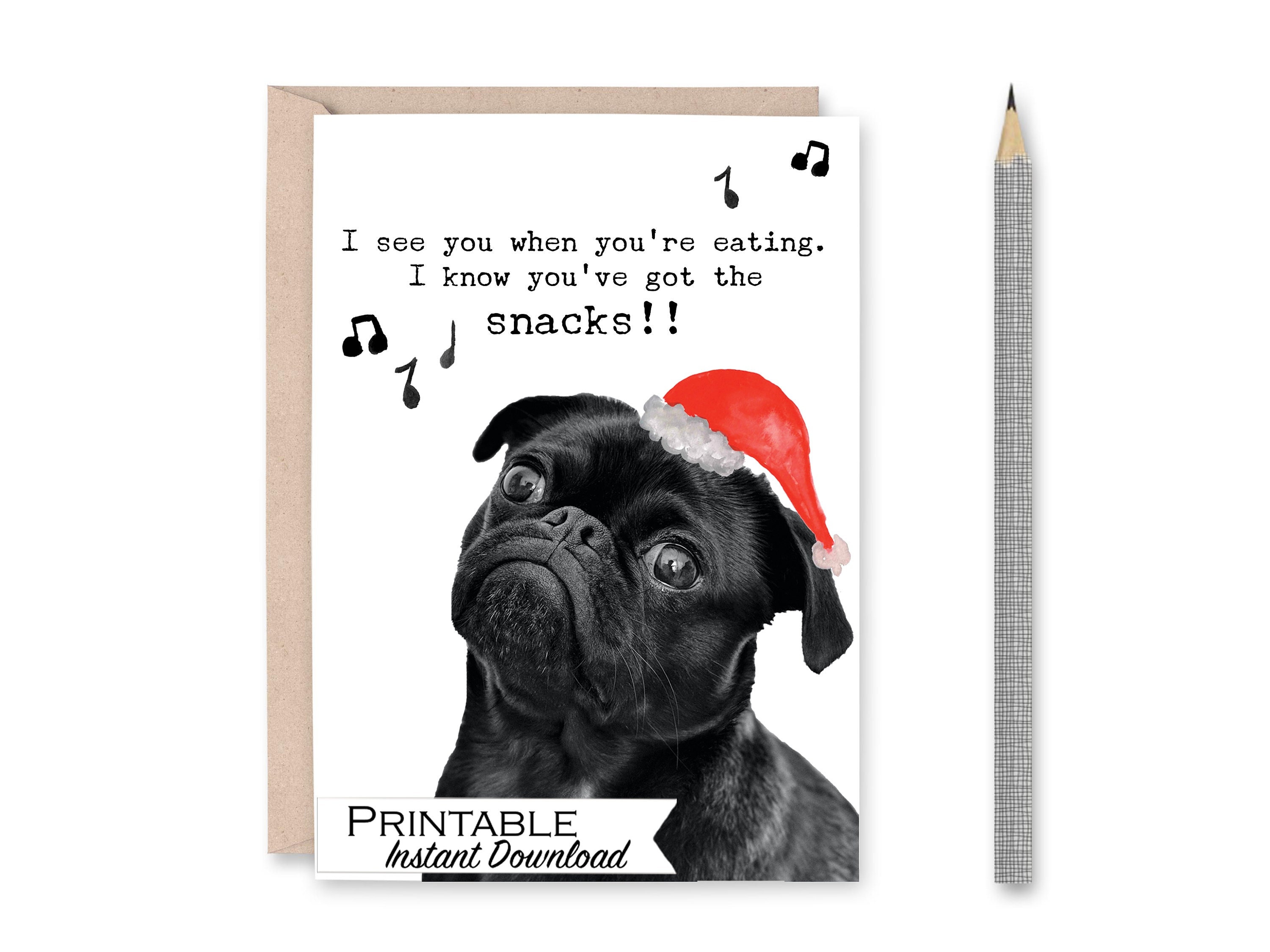 Funny Pug Christmas Card Printable, Cute Singing Pug Card, Funny ...