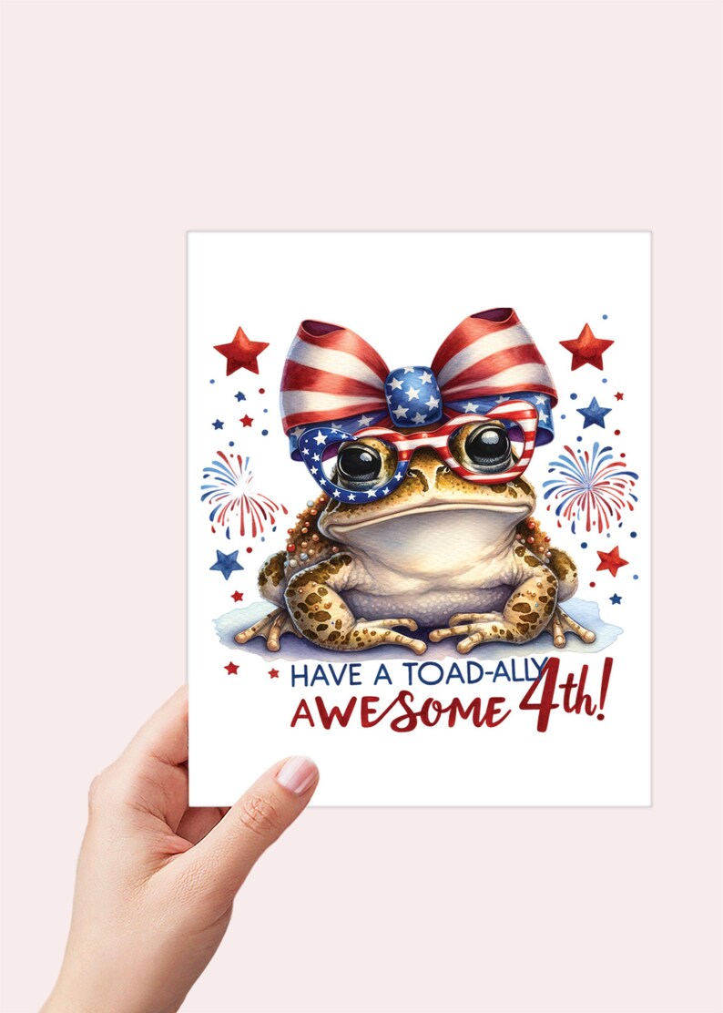 Toad Fireworks 4th of July Card Printable, Coquette Frog Patriotic Card ~ Have a ...