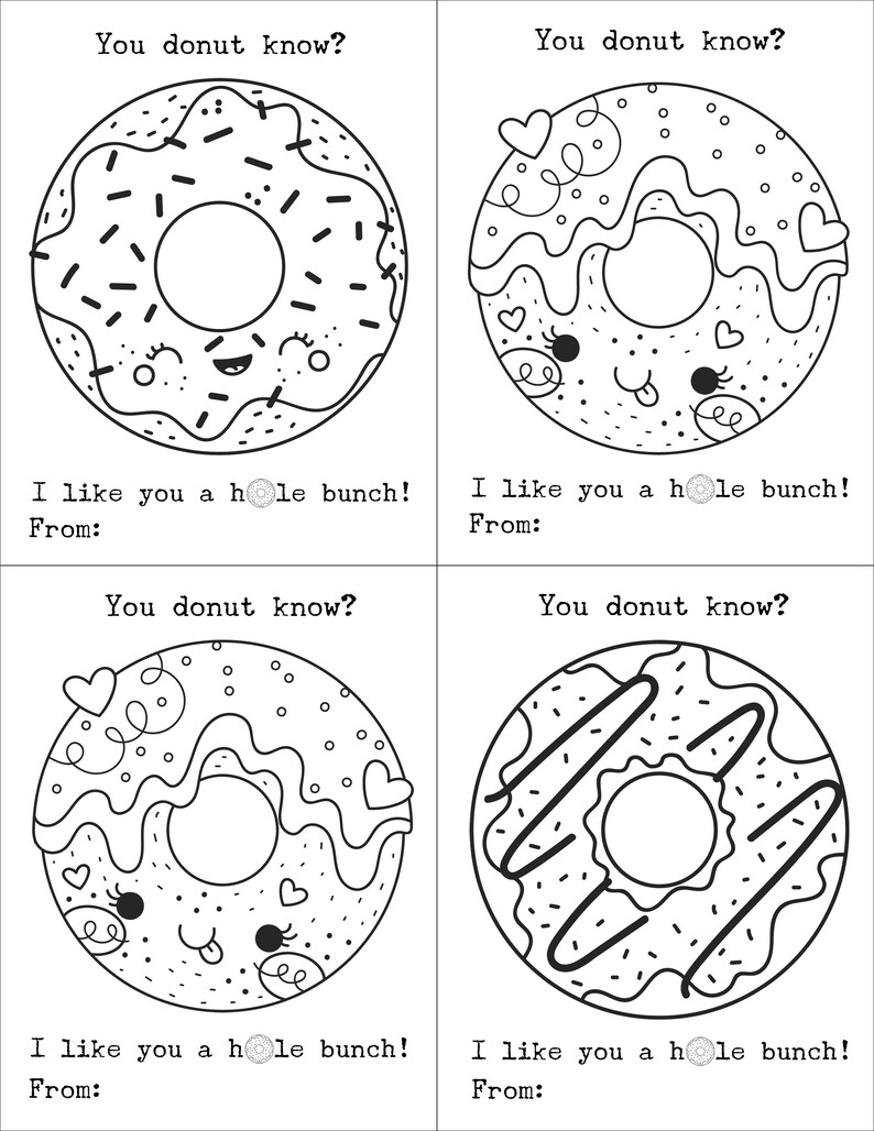 Donut Classroom Valentines Coloring Pages Class Valentines | Etsy