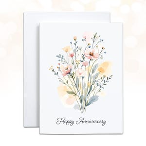 Watercolor Flowers Anniversary Printable Card for Her, Nature Inspired Instant Download Last Minute Card, One Year Anniversary Pastel Floral
