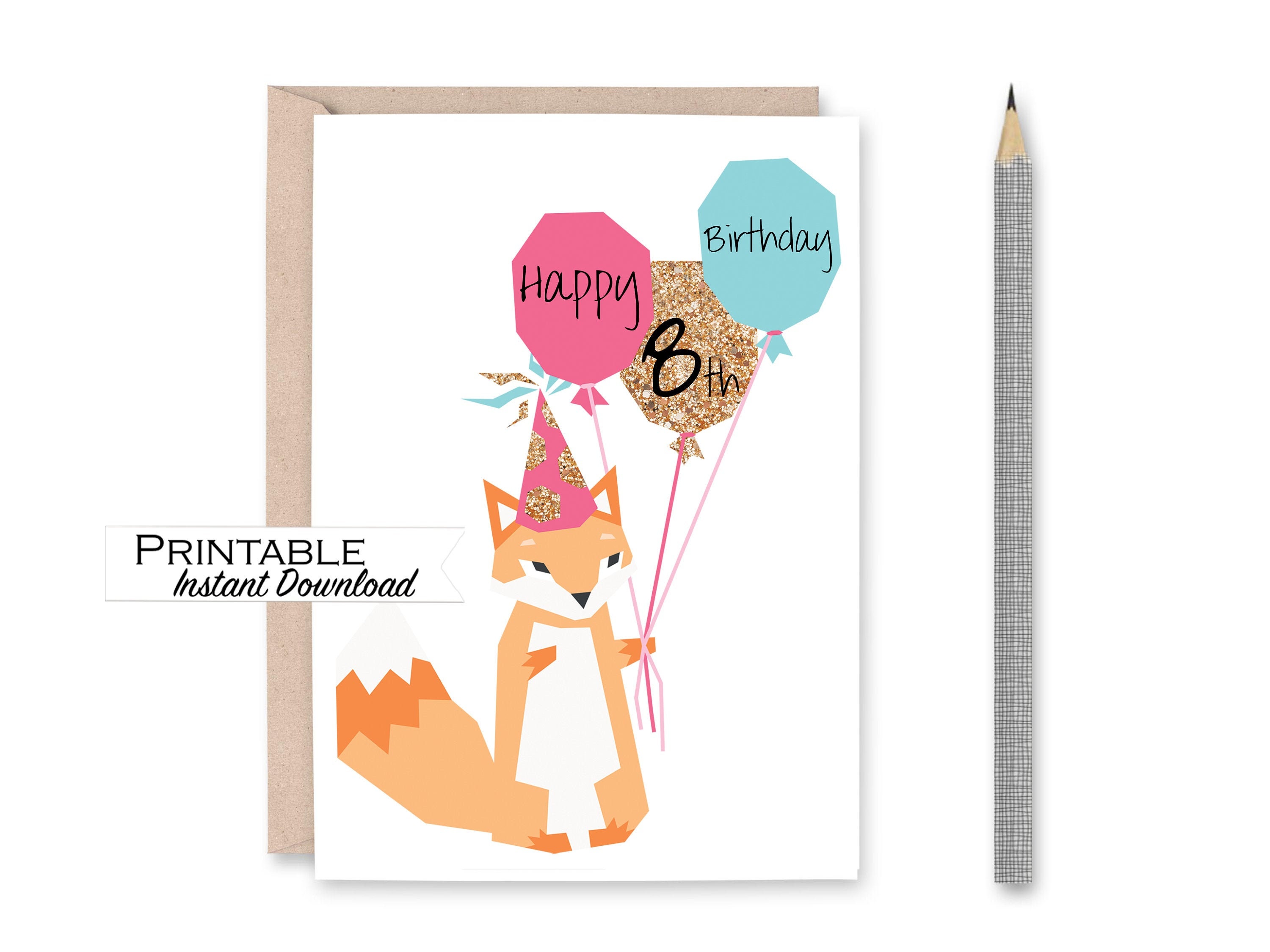 Personalized Birthday Card Fox Birthday Card Printable Card | Etsy