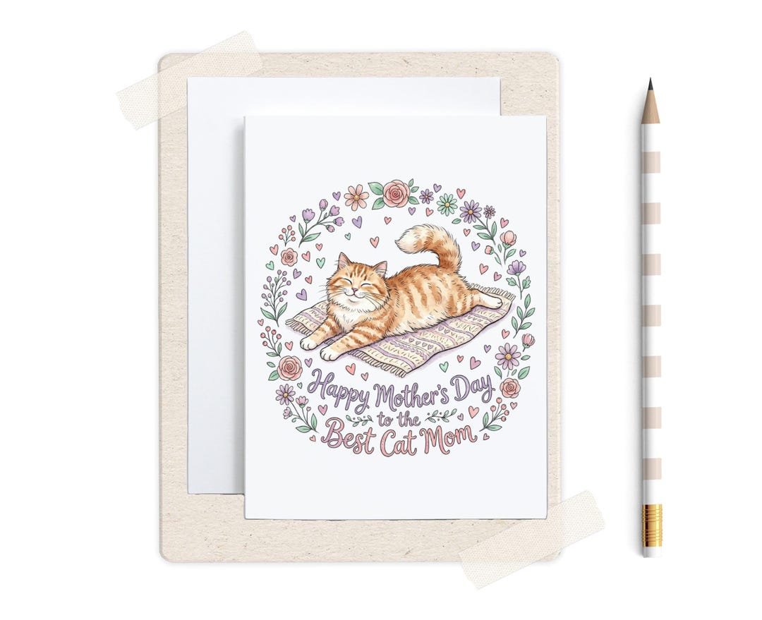 Cat Mothers Day Card Printable, Happy Mother's Day to the Best Cat Mom ...