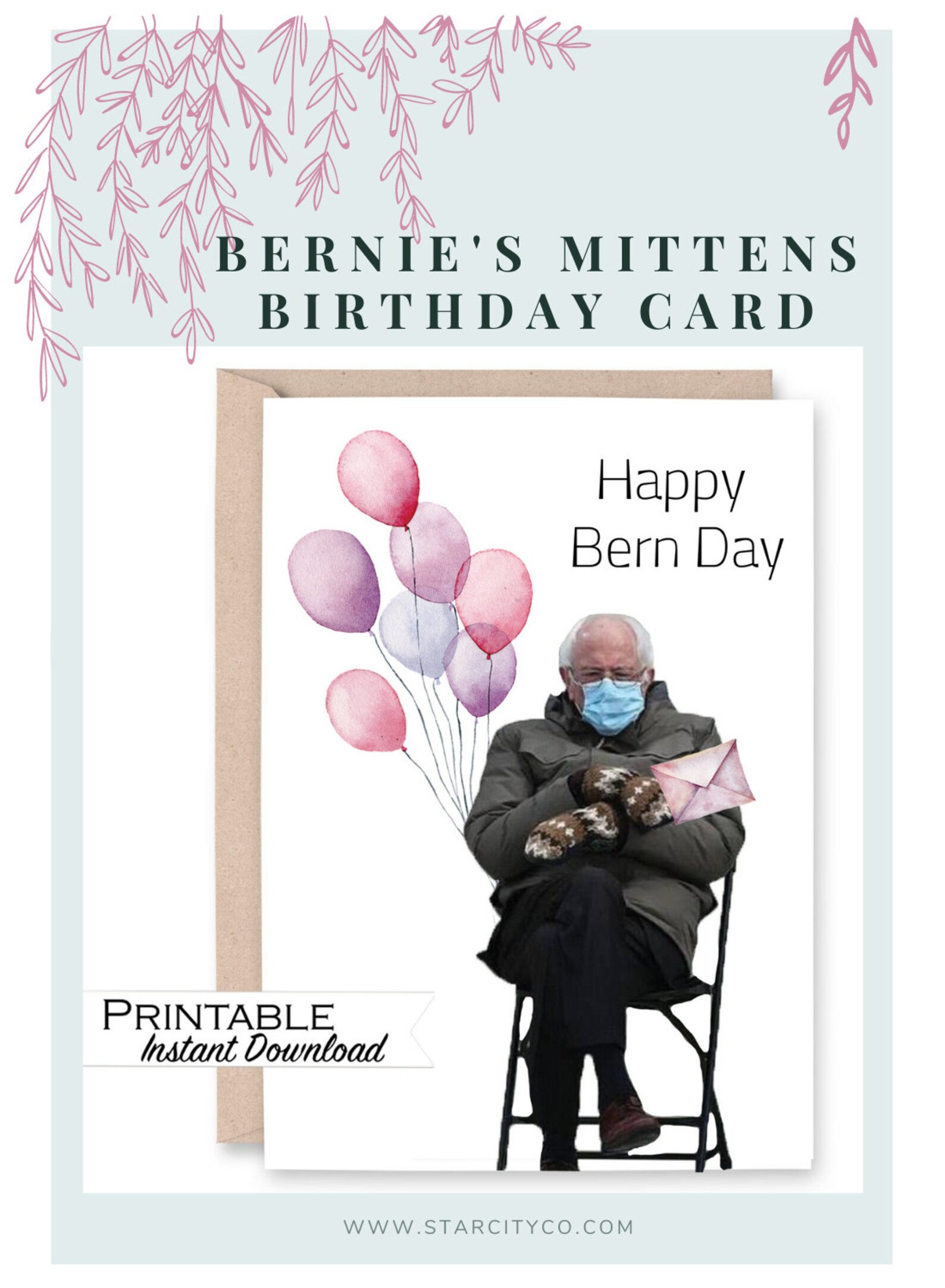 Bernie Birthday Card Printable Bernie 2024 Bernie Mittens | Etsy