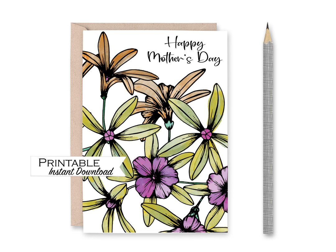Mothers Day Card Printable, Watercolor Wildflowers Card - Etsy