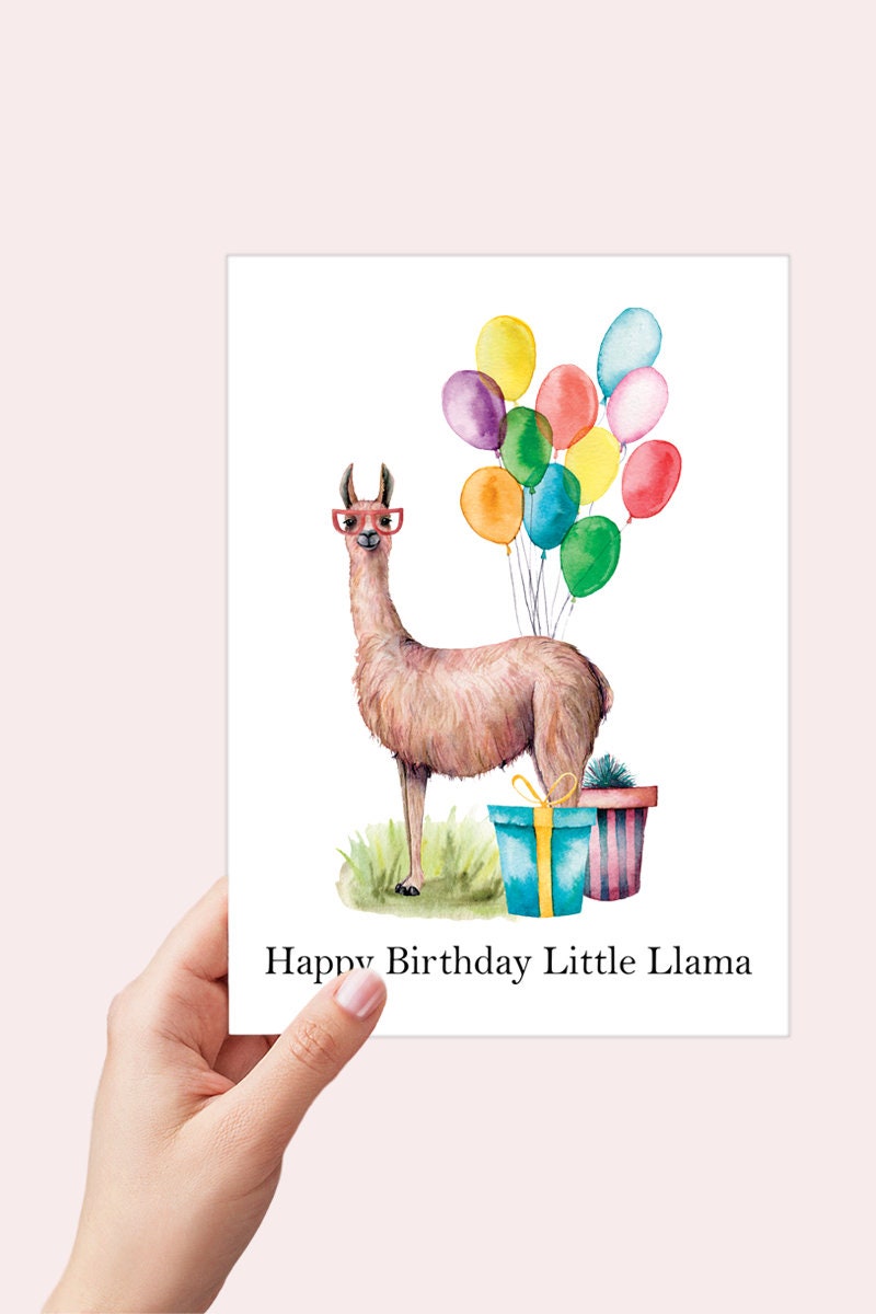 Llama Print Greeting Card, Llama Funny Birthday Card, Happy Birthday ...
