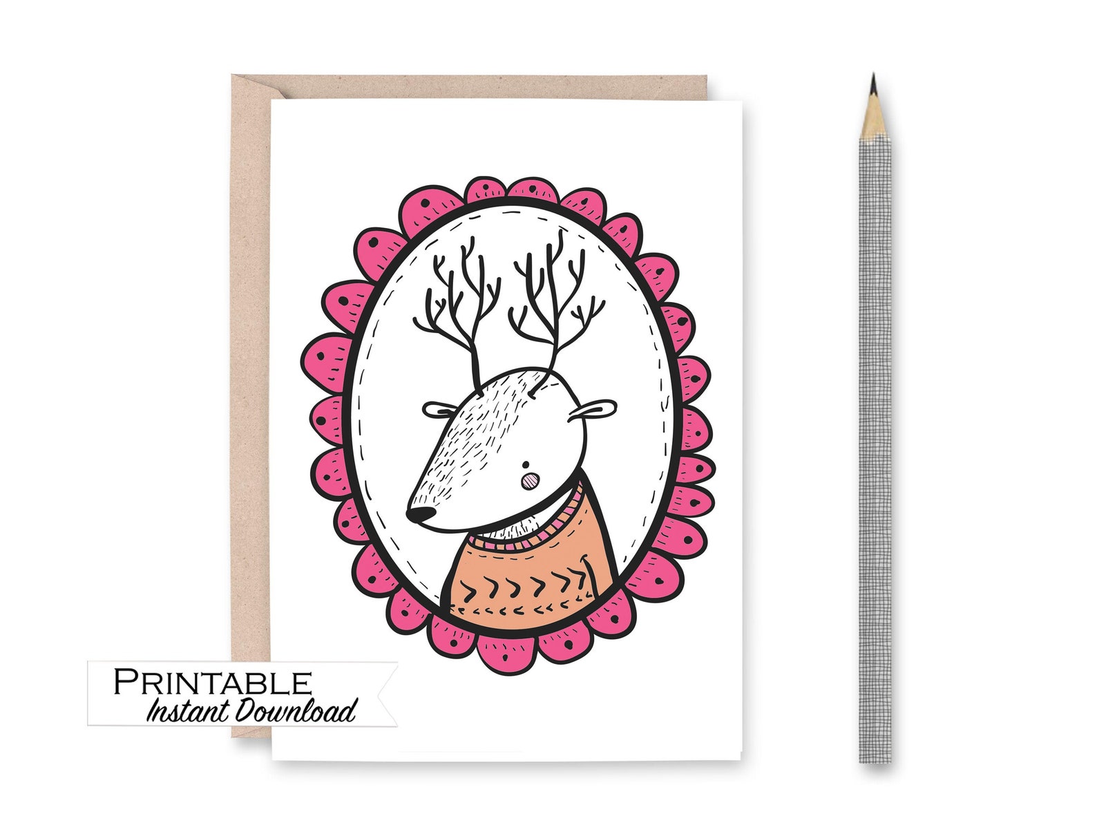 Deer Card, Funny Deer Birthday Card, Deer With Antlers, Hipster Animals ...