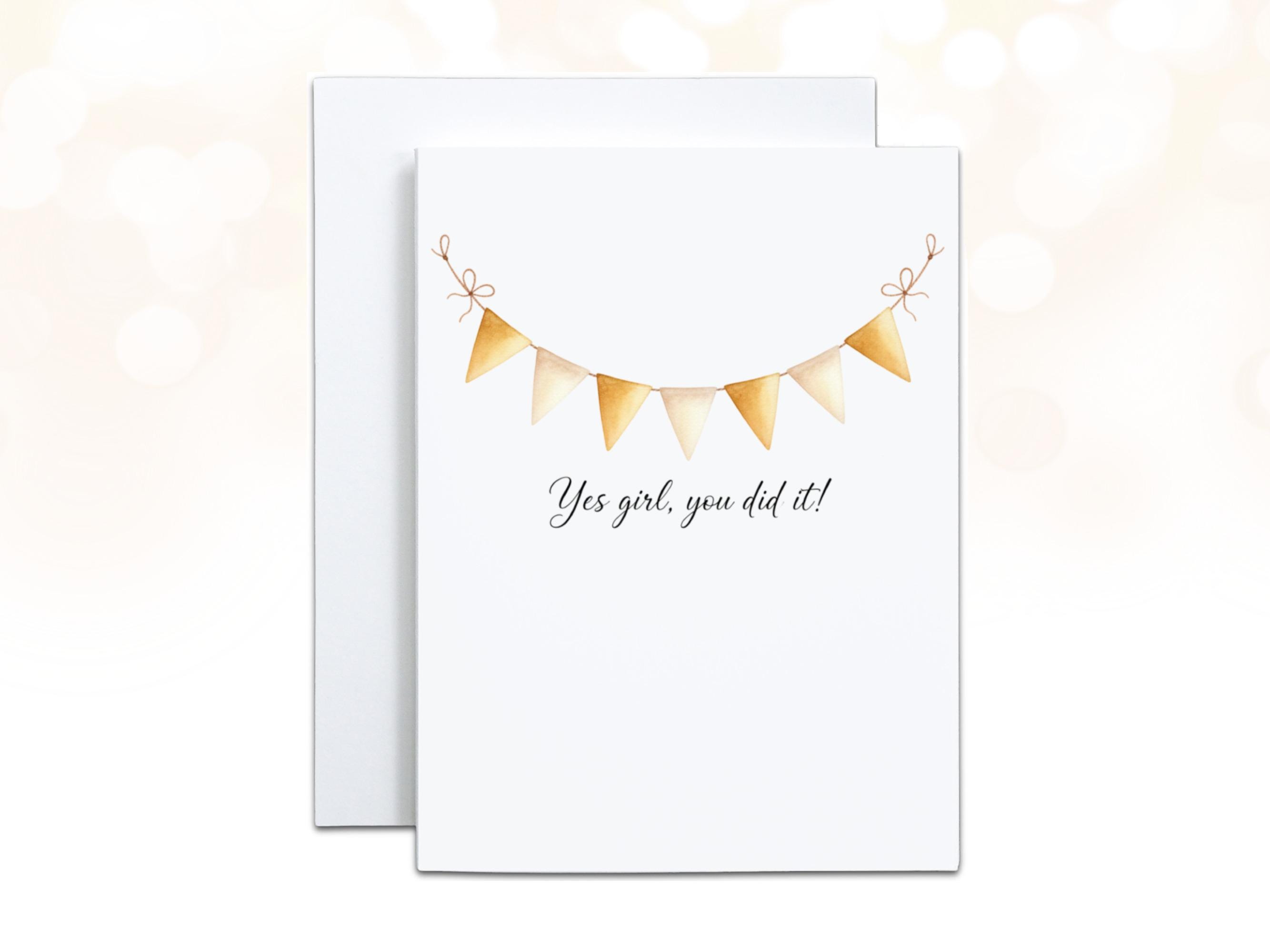 Gold Graduation Banner Printable Card, Yes Girl You Did It, Watercolor ...